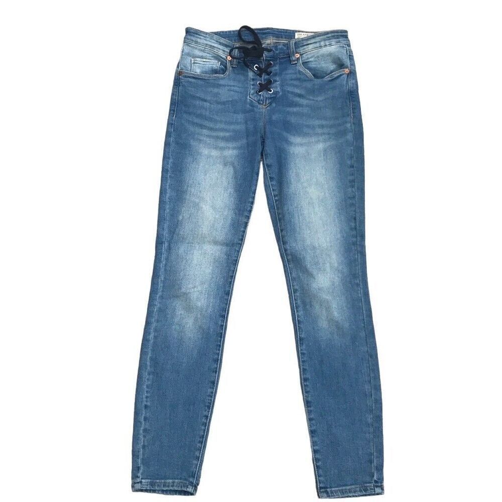 BlankNYC Lace-Up Fly Skinny Jeans Women’s 27 Blue Denim Y2K Rocker Punk Grunge